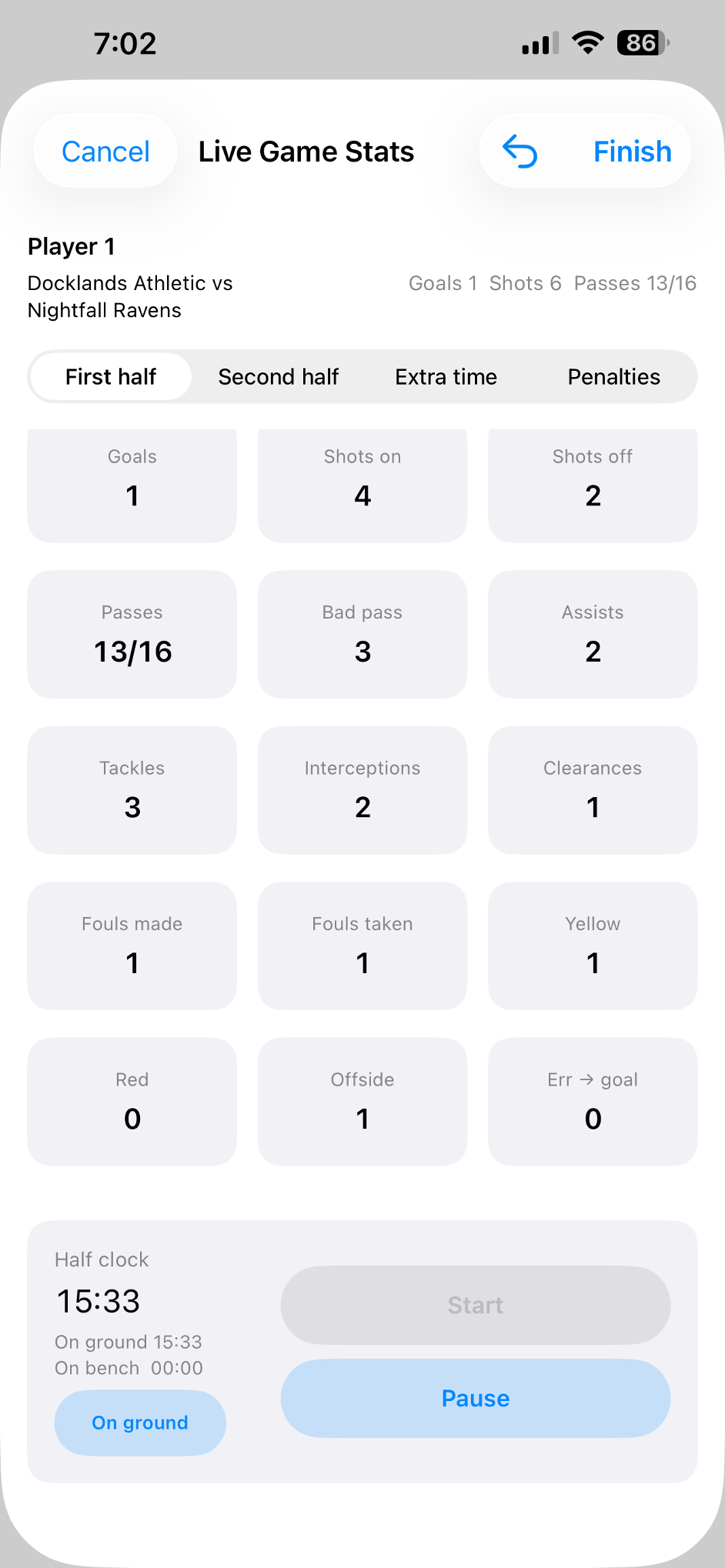 Fouls cards and discipline tracking